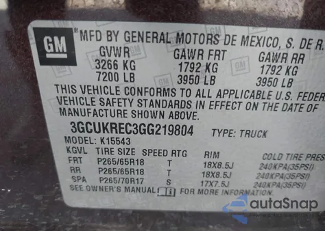 2016 Chevrolet Silverado 1500 1Lt z USA, uszkodzony, nr VIN 3GCUKREC3GG219804